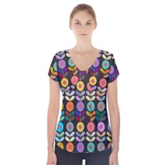 Zappwaits Flowers Short Sleeve Front Detail Top