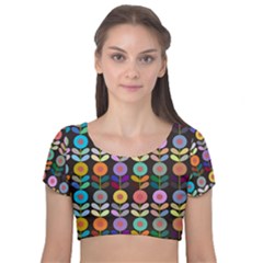 Zappwaits Flowers Velvet Short Sleeve Crop Top  by zappwaits