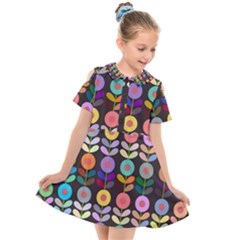 Zappwaits Flowers Kids  Short Sleeve Shirt Dress by zappwaits