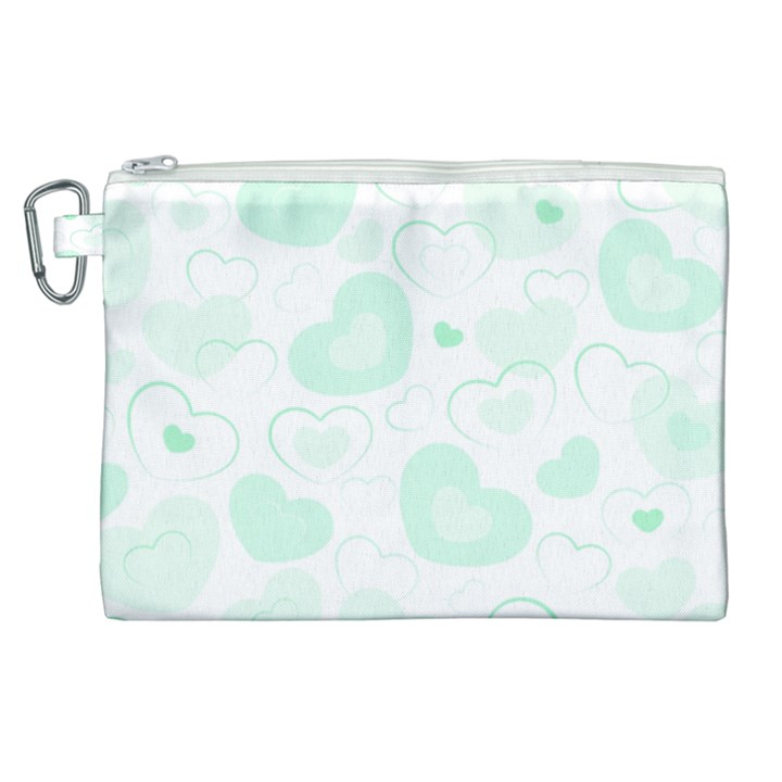 Pastel Green Hearts Canvas Cosmetic Bag (XL)