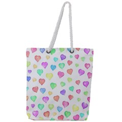 Pastel Rainbow Hearts Full Print Rope Handle Tote (large) by retrotoomoderndesigns