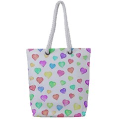 Pastel Rainbow Hearts Full Print Rope Handle Tote (small) by retrotoomoderndesigns