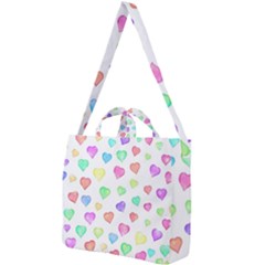 Pastel Rainbow Hearts Square Shoulder Tote Bag