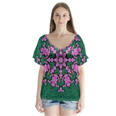 The Most Uniqe Flower Star In Ornate Glitter V-neck Flutter Sleeve Top by pepitasart