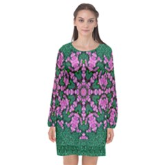 The Most Uniqe Flower Star In Ornate Glitter Long Sleeve Chiffon Shift Dress  by pepitasart