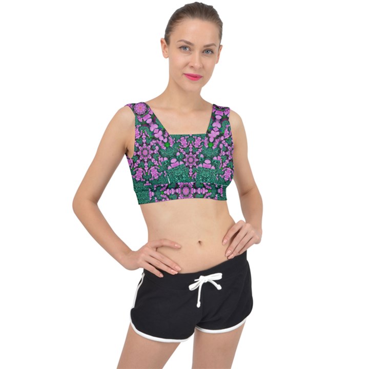 The Most Uniqe Flower Star In Ornate Glitter V-Back Sports Bra