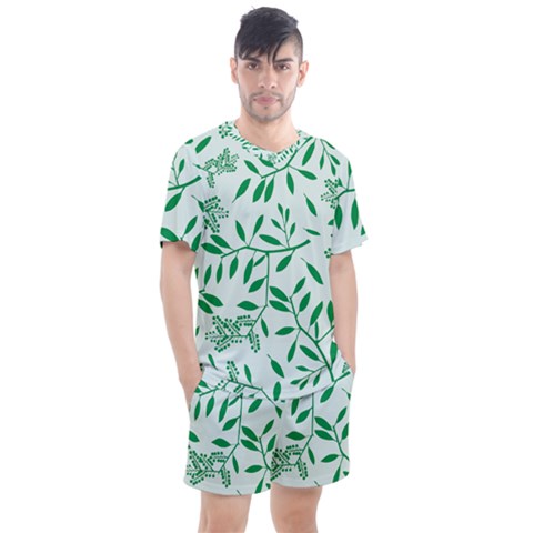 Leaves Foliage Green Wallpaper Men s Mesh Tee And Shorts Set by Mariart