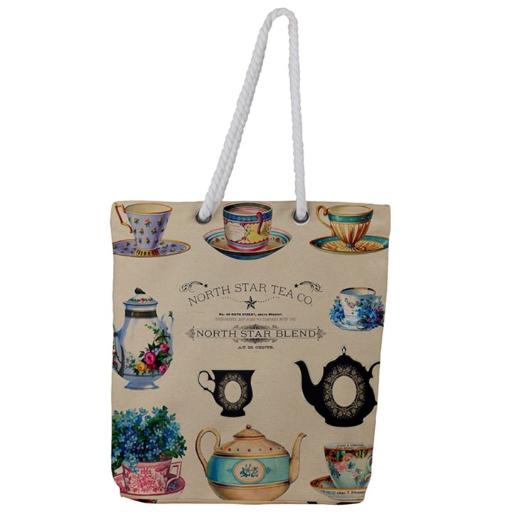 Teacups & Teapots Full Print Rope Handle Tote (Large)