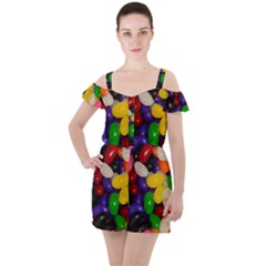 Jelly Beans Ruffle Cut Out Chiffon Playsuit by pauchesstore