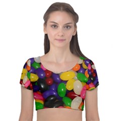 Jelly Beans Velvet Short Sleeve Crop Top  by pauchesstore