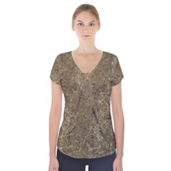 Grunge Abstract Textured Print Short Sleeve Front Detail Top by dflcprintsclothing