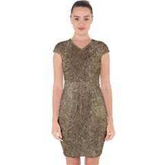 Grunge Abstract Textured Print Capsleeve Drawstring Dress 