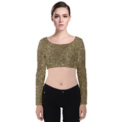 Grunge Abstract Textured Print Velvet Long Sleeve Crop Top by dflcprintsclothing