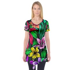 Neon Hibiscus Short Sleeve Tunic 