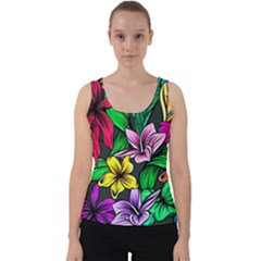 Neon Hibiscus Velvet Tank Top