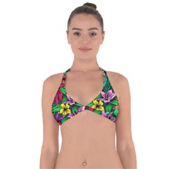 Neon Hibiscus Halter Neck Bikini Top