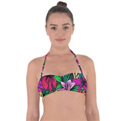 Neon Hibiscus Halter Bandeau Bikini Top by retrotoomoderndesigns