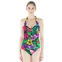 Neon Hibiscus Halter Swimsuit View1