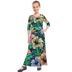 Hibiscus Dream Kids  Quarter Sleeve Maxi Dress