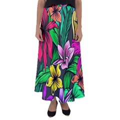 Neon Hibiscus Flared Maxi Skirt