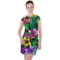 Neon Hibiscus Drawstring Hooded Dress View1