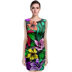 Neon Hibiscus Sleeveless Velvet Midi Dress