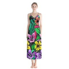 Neon Hibiscus Button Up Chiffon Maxi Dress