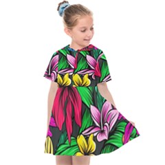 Neon Hibiscus Kids  Sailor Dress