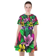 Neon Hibiscus Sailor Dress