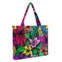 Neon Hibiscus Zipper Medium Tote Bag View2