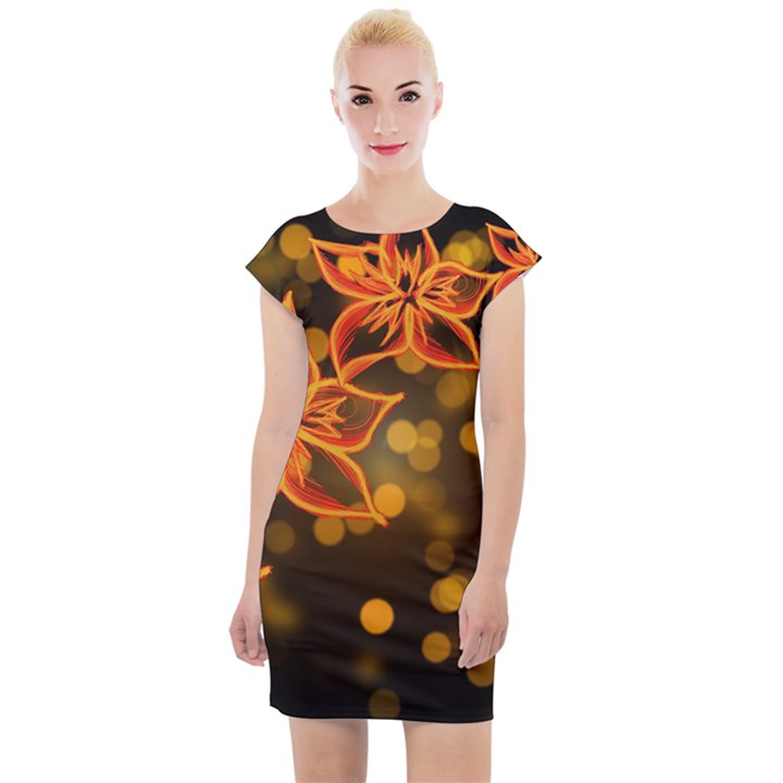 Flowers Background Bokeh Leaf Cap Sleeve Bodycon Dress