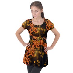 Flowers Background Bokeh Leaf Puff Sleeve Tunic Top by Mariart