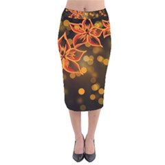 Flowers Background Bokeh Leaf Velvet Midi Pencil Skirt by Mariart