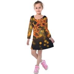 Flowers Background Bokeh Leaf Kids  Long Sleeve Velvet Dress by Mariart