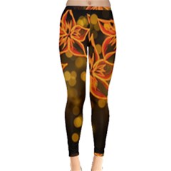 Flowers Background Bokeh Leaf Inside Out Leggings by Mariart