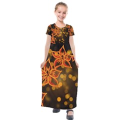 Flowers Background Bokeh Leaf Kids  Short Sleeve Maxi Dress by Mariart