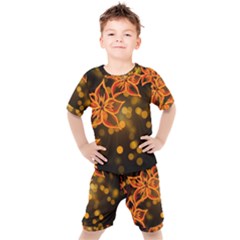 Flowers Background Bokeh Leaf Kids  Tee And Shorts Set