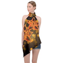 Flowers Background Bokeh Leaf Halter Asymmetric Satin Top