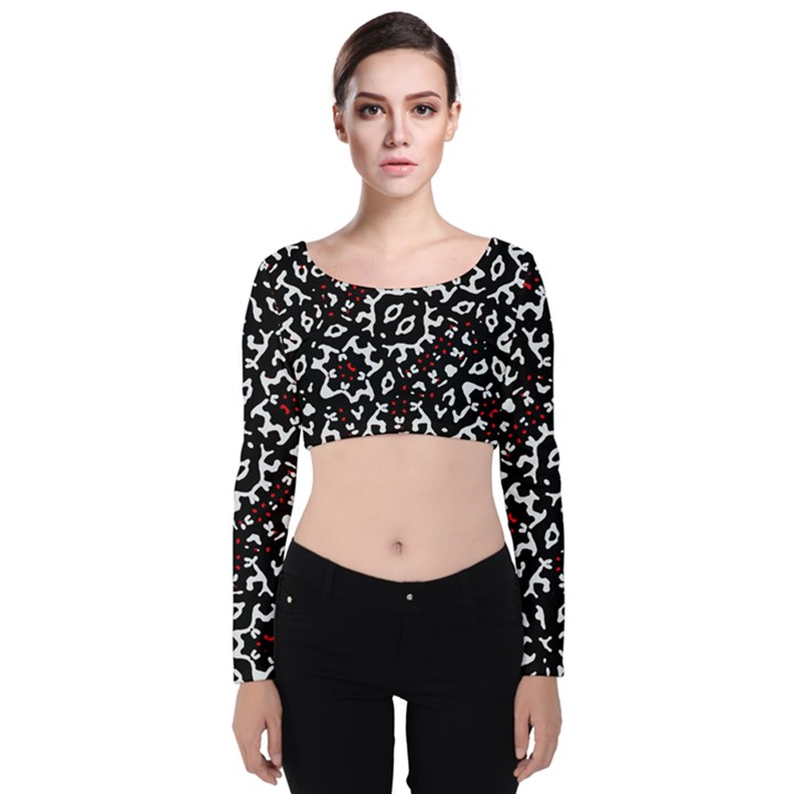 Bold Boho Ethnic Print Velvet Long Sleeve Crop Top