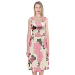 Floral Vintage Flowers Wallpaper Midi Sleeveless Dress by Mariart