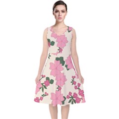 Floral Vintage Flowers Wallpaper V-neck Midi Sleeveless Dress 