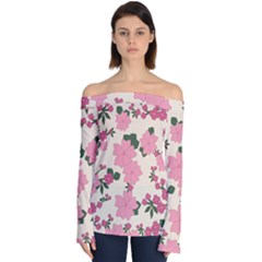 Floral Vintage Flowers Wallpaper Off Shoulder Long Sleeve Top