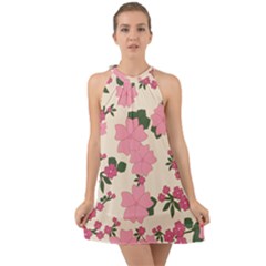 Floral Vintage Flowers Wallpaper Halter Tie Back Chiffon Dress