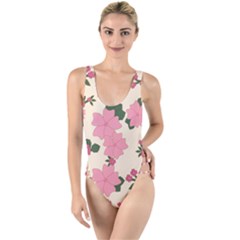 Floral Vintage Flowers Wallpaper High Leg Strappy Swimsuit