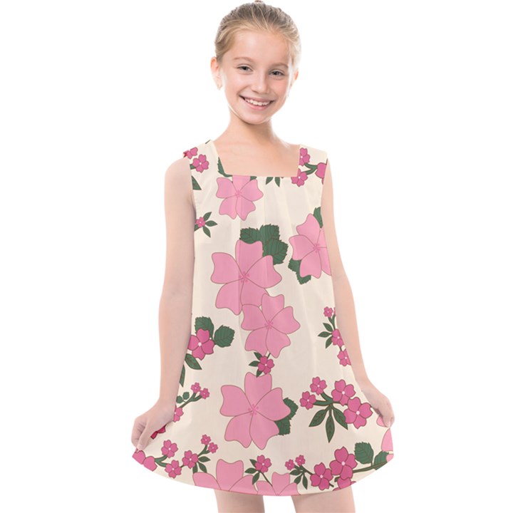 Floral Vintage Flowers Wallpaper Kids  Cross Back Dress