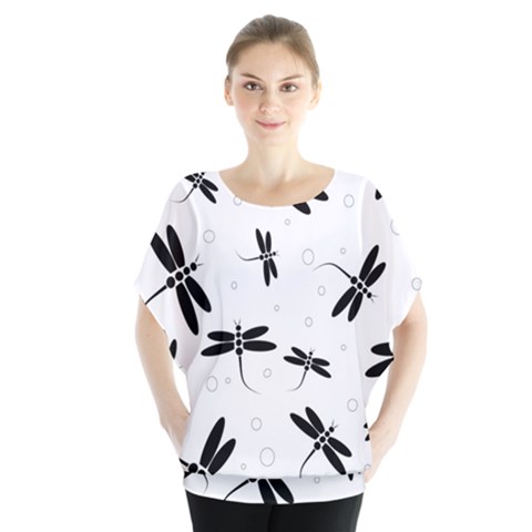 Dragonflies Pattern Batwing Chiffon Blouse by Valentinaart