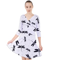 Dragonflies Pattern Quarter Sleeve Front Wrap Dress by Valentinaart