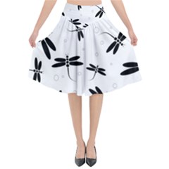 Dragonflies Pattern Flared Midi Skirt by Valentinaart