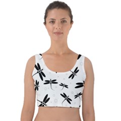 Dragonflies Pattern Velvet Crop Top