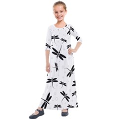 Dragonflies Pattern Kids  Quarter Sleeve Maxi Dress by Valentinaart